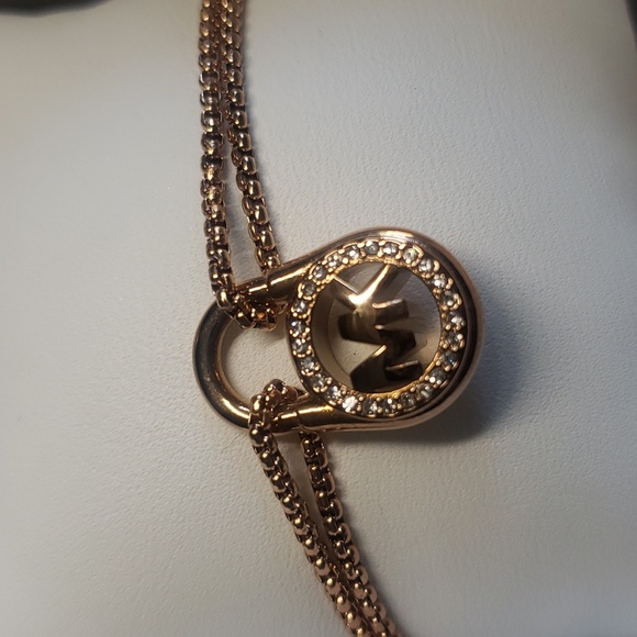 Michael Kors stainless steel bracelet rose gold locket rhinestones crystal - Picture 3 of 7